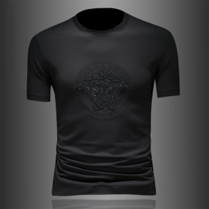 (image for) 2024 new men\'s round neck short-sleeved mercerized cotton T-shirt hot rhinestone embossed half-sleeve 6802/p75