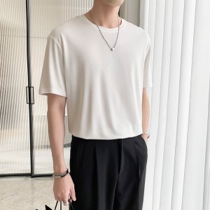 (image for) 2024 summer light mature style solid color loose bottoming T-shirt cupro short-sleeved round neck T-shirt TX05/P35 special control 58