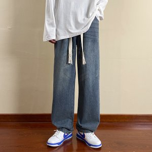 (image for) Hong Kong style floor mopping jeans for men Korean style casual loose straight long pants NK701/P40