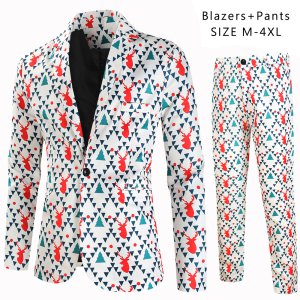 (image for) Autumn and winter new casual suit Christmas 3D printed suit and trousers suit 2-piece set 2TZ-XX627-P125