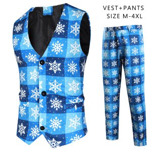 (image for) New autumn and winter vest and trousers suit 2-piece Christmas printed casual suit 2TZ-MK42-P90