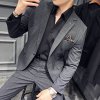 (image for) 2024 Autumn Vertical Stripe Suit Men\'s Slim Business Casual Large Size Single Breasted Suit LJT9987-P235