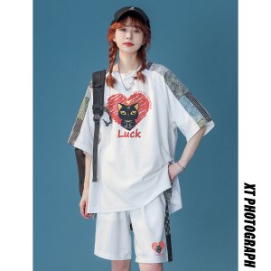 (image for) Neutral style 2022 T-shirt summer casual design cat loose lazy style suit TZ8951P65